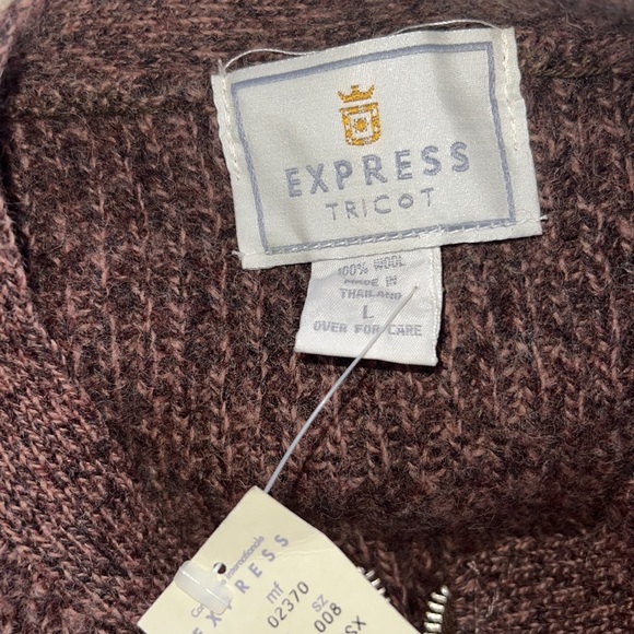 New with tags vintage sweater/cardigan with zipper, brown color, size Large - Picture 4 of 11